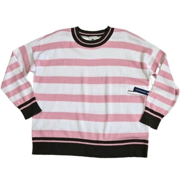Court & Rowe pink and white striped contrast hem drop shoulder sweater 2X - Picture 2 of 11
